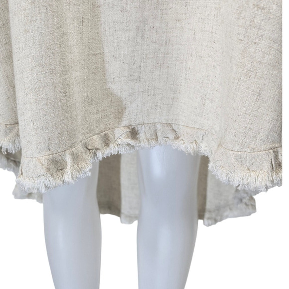 Umgee Beige High Low Fringed Hem Linen Blend Lagenlook Pockets Women's Dress L - Picture 2 of 6